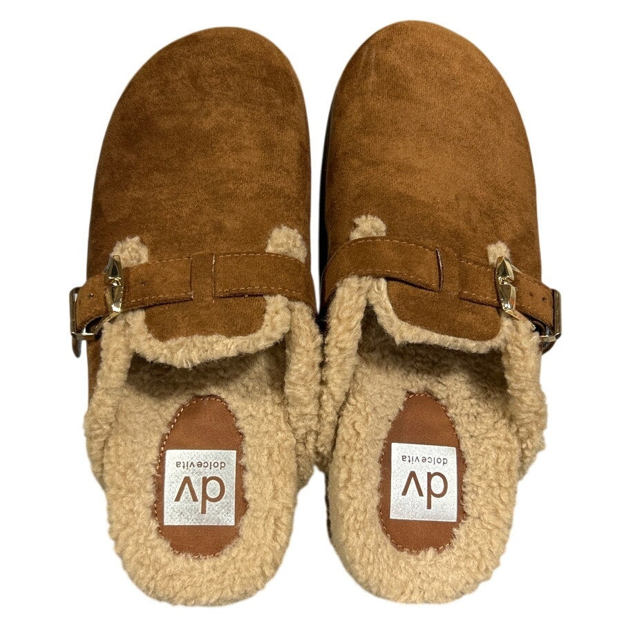 DV by Dolce Vita Womens Size 7 Cognac Brown Sherpa Lined Slide On Clog Shoes