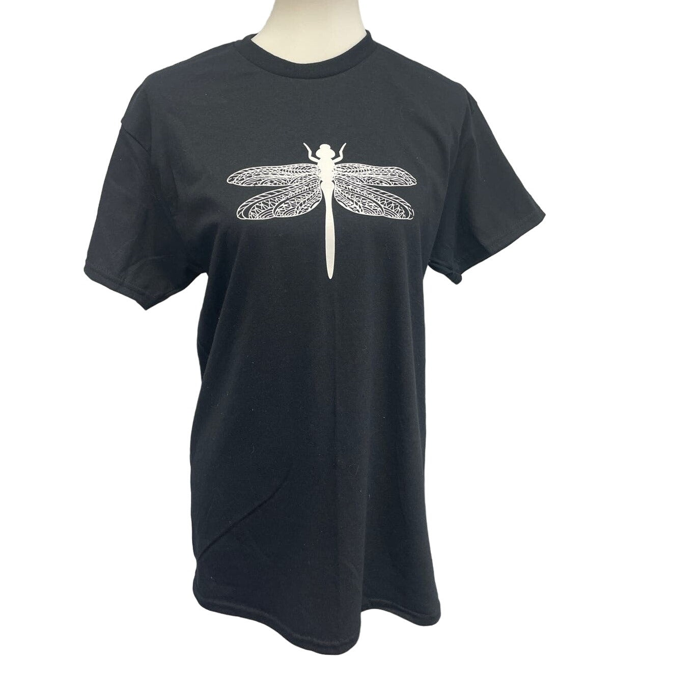 Hand Printed Unisex Medium Dragonfly 100% Cotton Crew Neck Short Sleeve Tee