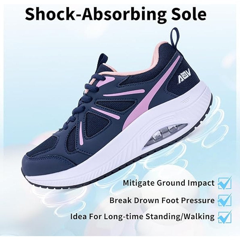 AOV Women Size 9.5 Navy Pink Arch Support Orthotic Lace Up Sneaker Walking Shoes