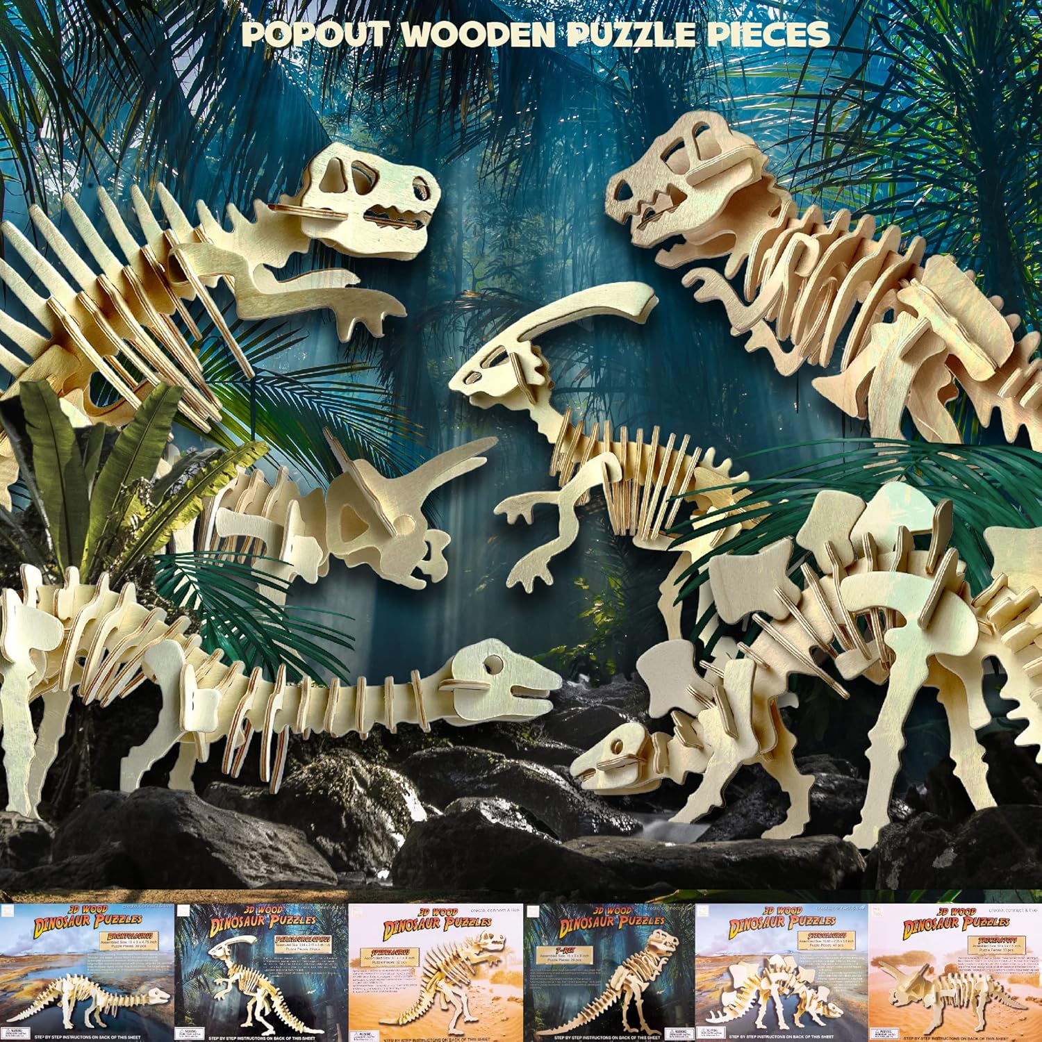 HapiNest Wooden 3D Puzzle Dinosaur Model Kit