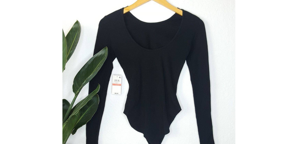 Material Girl Active Long Sleeve Black Varsity Bodysuit, Size Medium