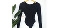 Material Girl Active Long Sleeve Black Varsity Bodysuit, Size Medium