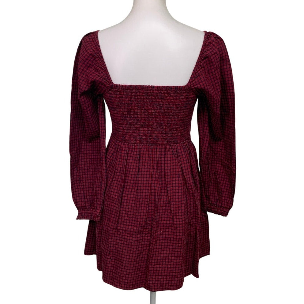 New American Eagle Womens Small 100% Cotton Long Sleeve Plaid Dress