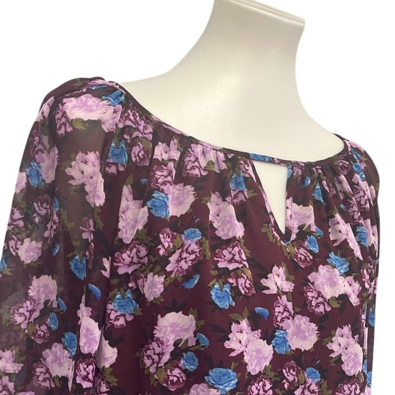 INC International Concepts Womens Medium Long Sleeve Floral Keyhole Blouse Top
