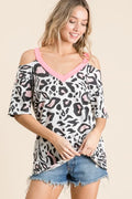 BiBi Leopard Print Top with Shoulder Cut Out