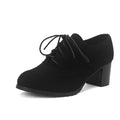Women's Round Toe Chunky Heel Lace-Up Shoes - Suede Matte Finish High Heels