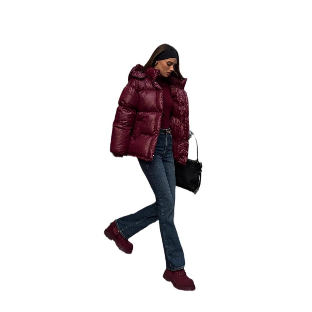 Women's Clothing Graceful Stand Collar Hooded Cotton Jacket