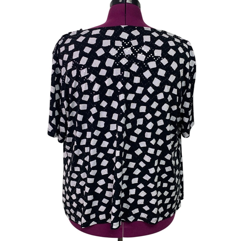 Dress Barn Collection Womens 3X Short Sleeve Polka Dot Drapey Sequin Blouse Top