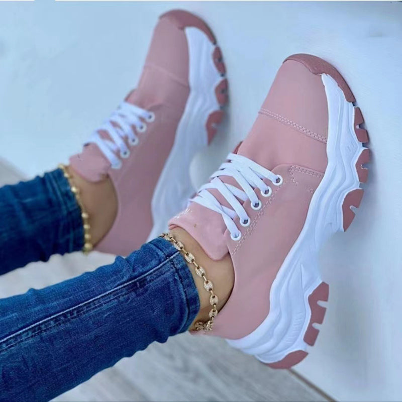 Women's Lace-Up Platform Sneakers | Microfiber Casual Walking Shoes