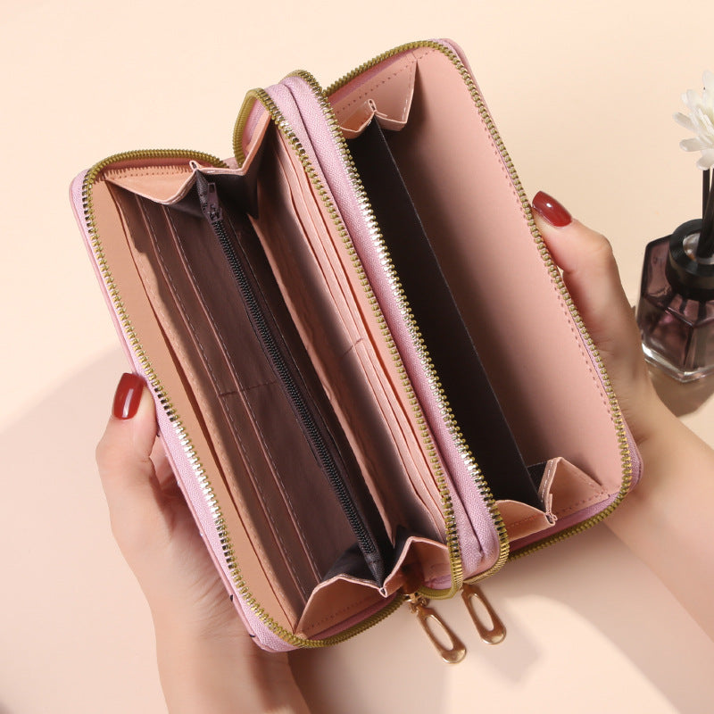 Women's Large Capacity Double Zipper Long Wallet – Quilted PVC Bifold Purse