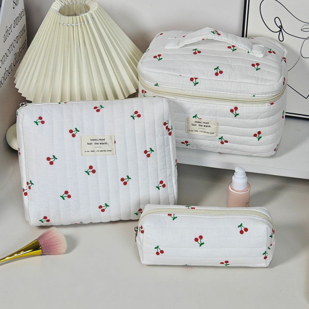Large Capacity Cherry Print Makeup Storage Bag - Portable Cosmetic Organizer