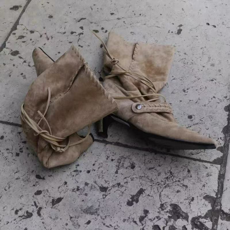 Women's Square Toe Western Boots | Chunky Heel Cross-Tie Tassel Mid-Calf Boots