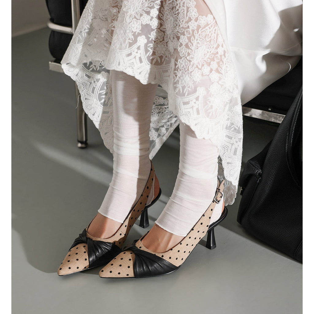 Women's Polka Dot Slingback Pumps | Pointed Toe Genuine Lambskin Heels