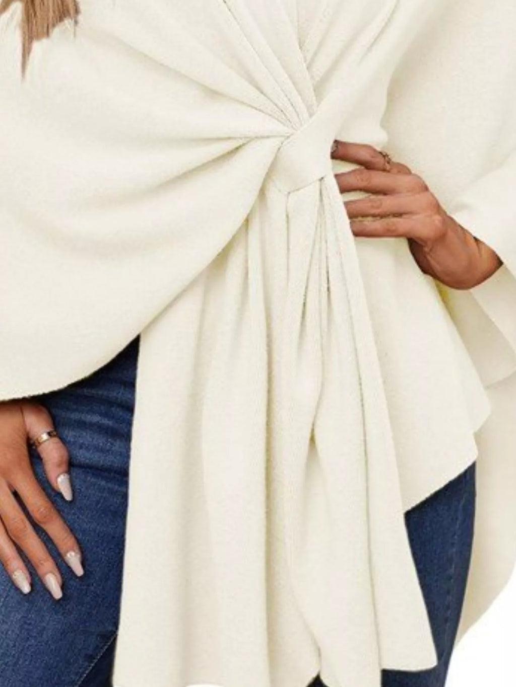 Solid Color Tie-Front Knit Cape Top