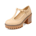 Women's Retro Lace-Trim Hidden Wedge High Heels | Low-Top Buckle Strap Shoes