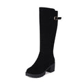 Women's Plus-Size Chunky Heel High-Top Boots | Suede Belt Buckle Winter Boots