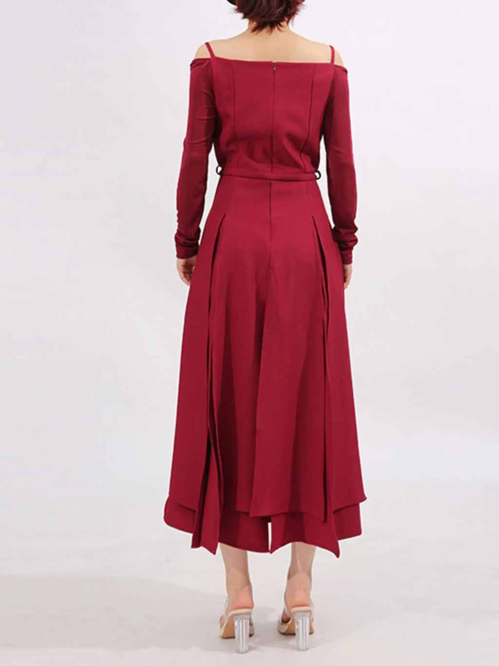 Slit Spaghetti Strap Long Sleeve Dress
