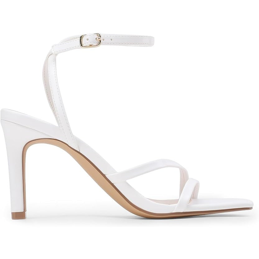 Dream Pairs Womens Size 7 White Open Toe 3.75" Heel Ankle Strap Sandal Shoes