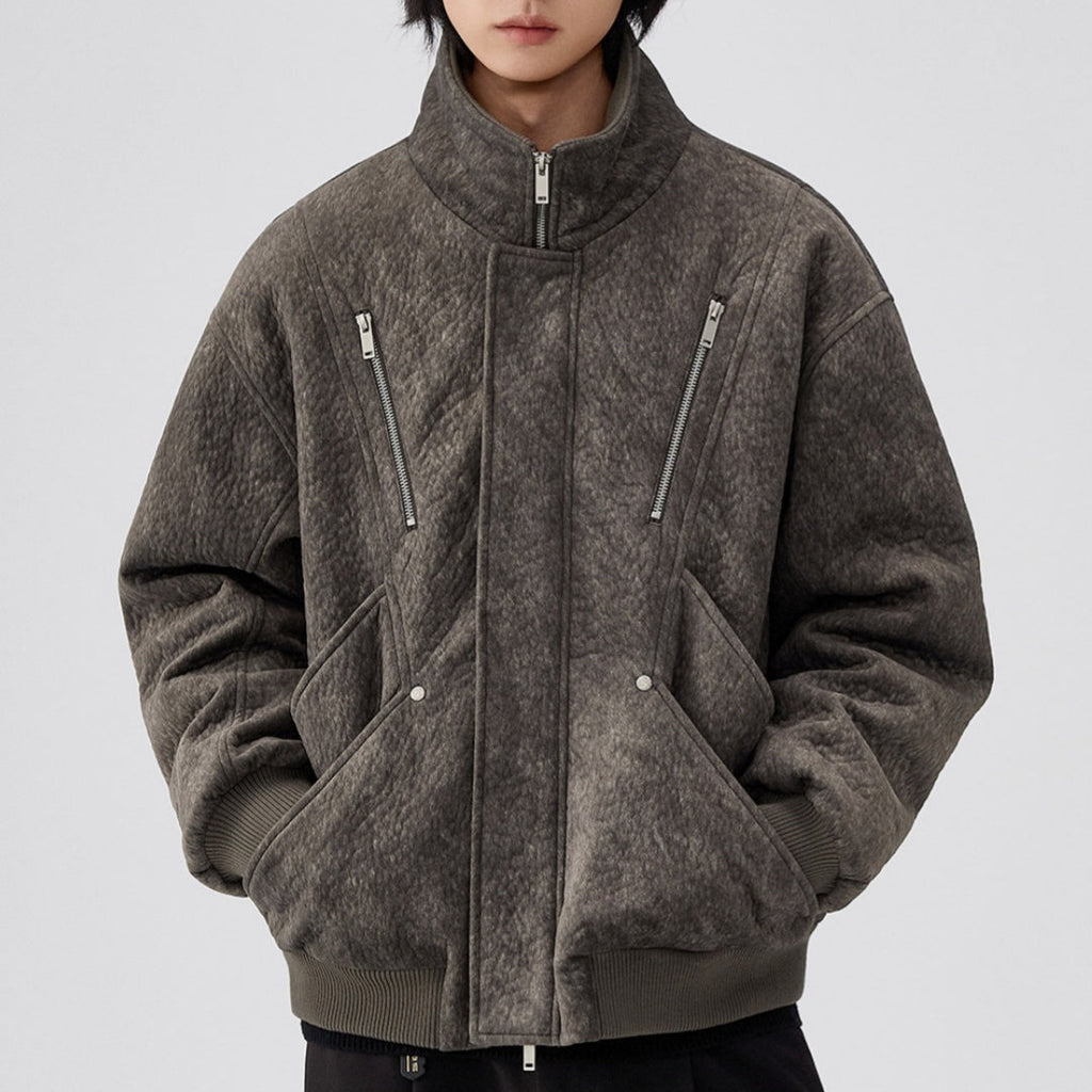 Mens Thick Solid-Color Wool Jacket Short Padded Coat