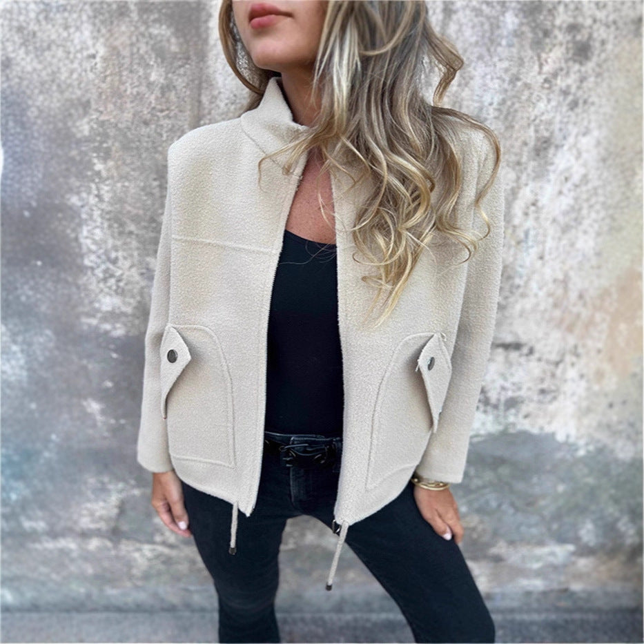 Woolen Lapel Tether Faux Pocket Suit Jacket