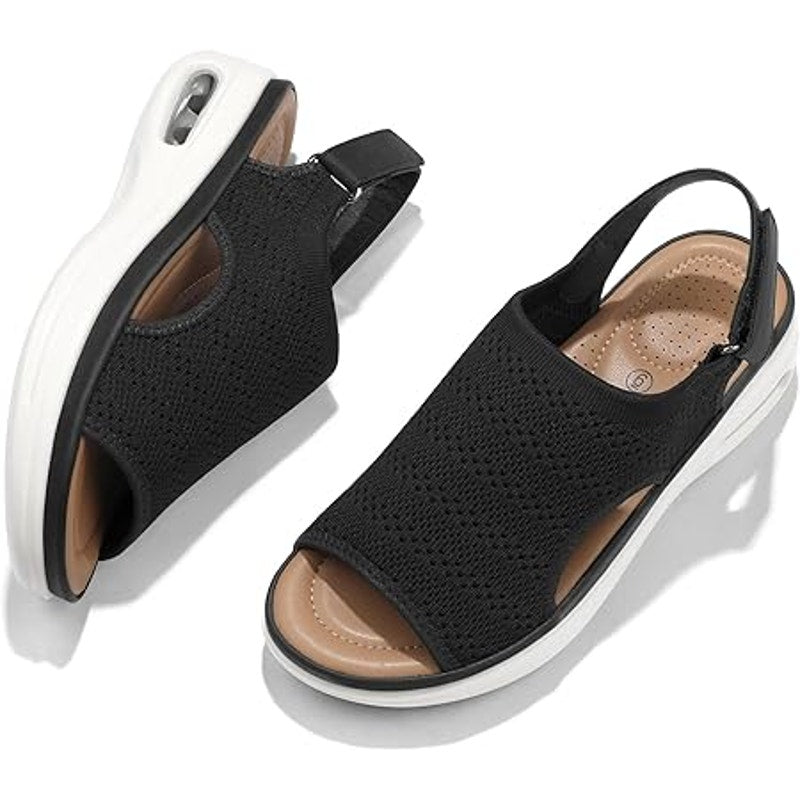 Mysoft Womens 7 Black Air Cushion Support Slingback Peep Toe Platform Shoes