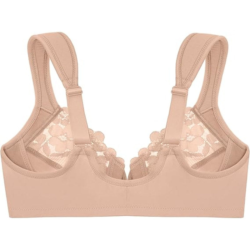 New Glamorise Womens Size 38DD Unlined Underwire Floral Lace Front Closure Bra