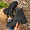 Women's Motorcycle Ankle Boots - Chunky Heel Side Zipper Boots