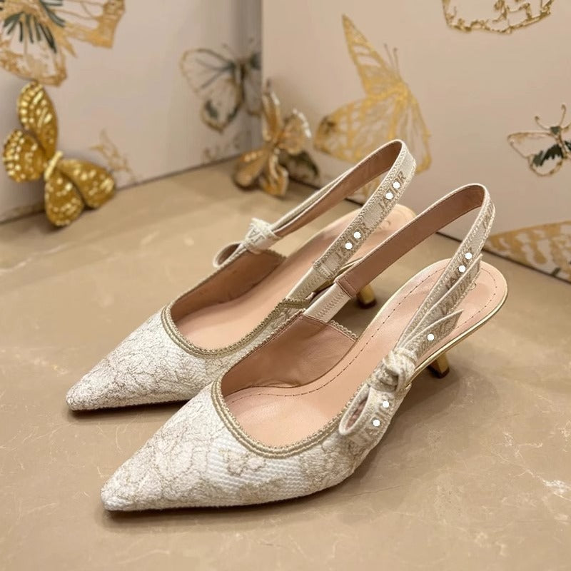 Women's Gold Bow Strap Pointed Toe High Heel Sandals - Elegant Party Heels