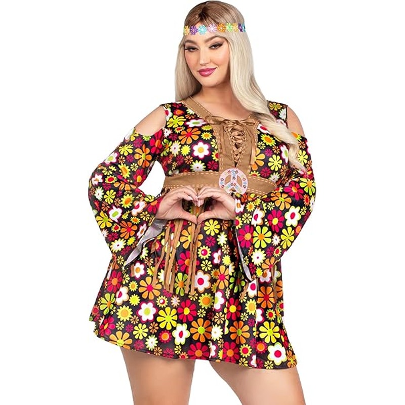 Leg Avenue Womens Size 1/2XL 2 Pc Starflower Hippie Costume Dress and Headband