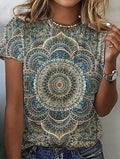 Women's Geometric Print Long Sleeve Loose Casual Tee