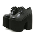 Women's Round-Toe Waterproof Platform Chunky-Heel Lace-Up Shoes | Black PU Leather