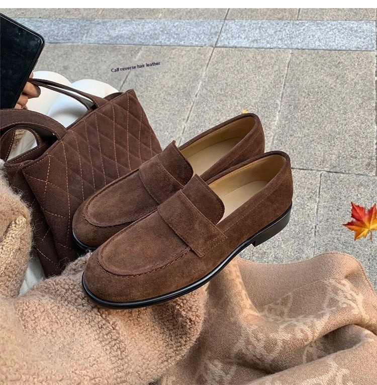 Women's British-Style Retro Loafers | Cowhide Leather Chunky Platform Flats