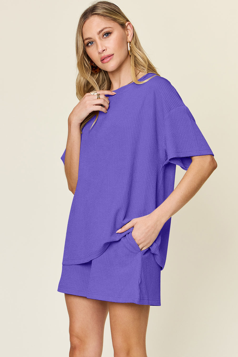 Slightly Stretchy Round Neck T-Shirt & Shorts Set