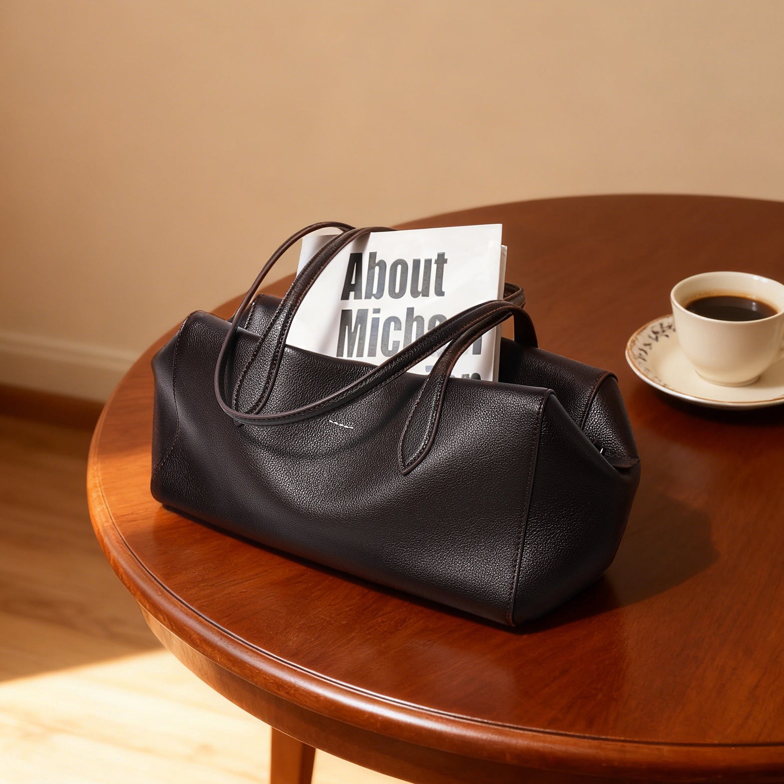 Women's Solid-Color High-Capacity Leather Tote Bag - Business Commuter Handbag