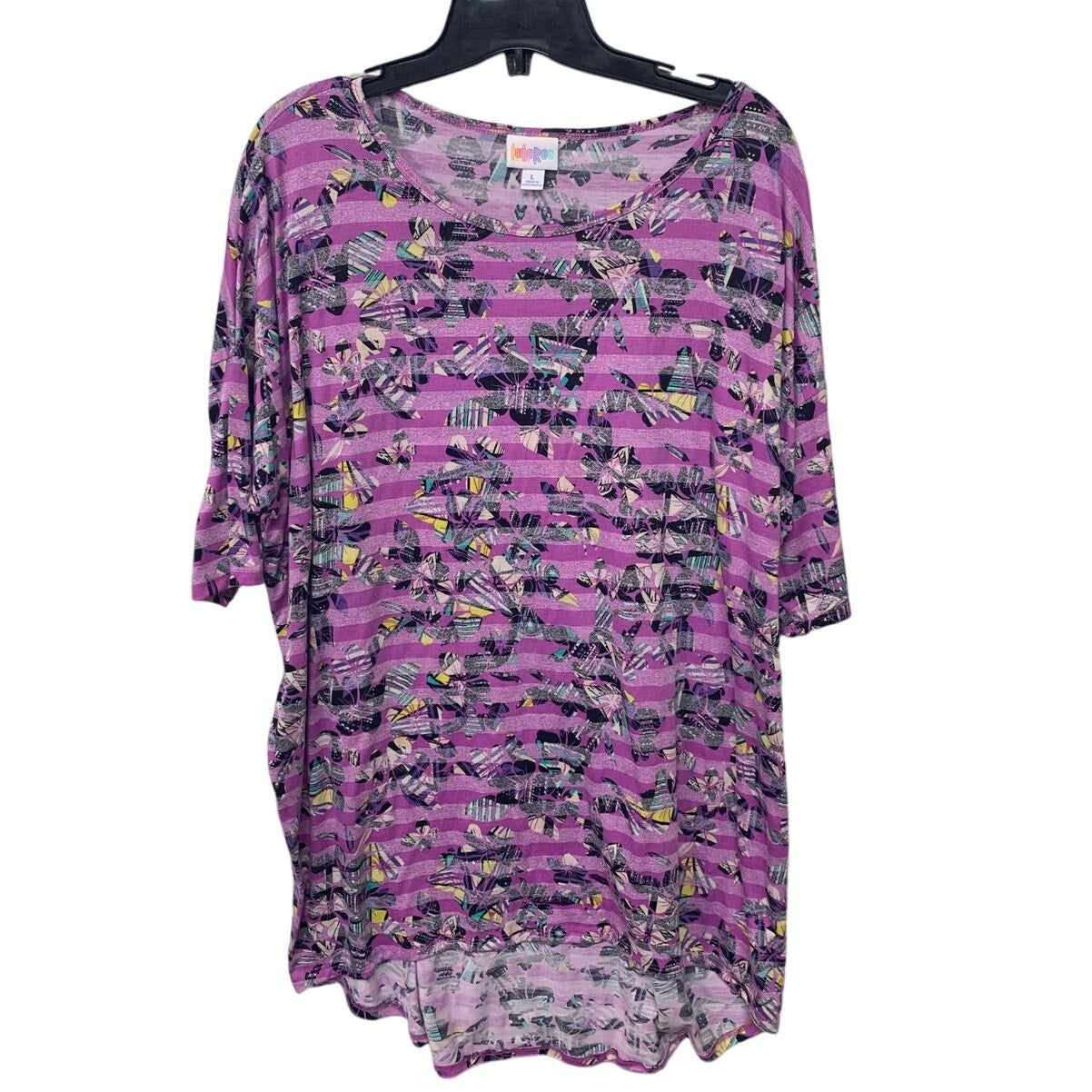 Lot of 3 Womens Large Purple Butterfly Floral Short Sleeve Summer Tee Shirts