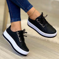 Women's Ribbon Lace-Up Platform Sneakers | PU Leather Round-Toe Flats
