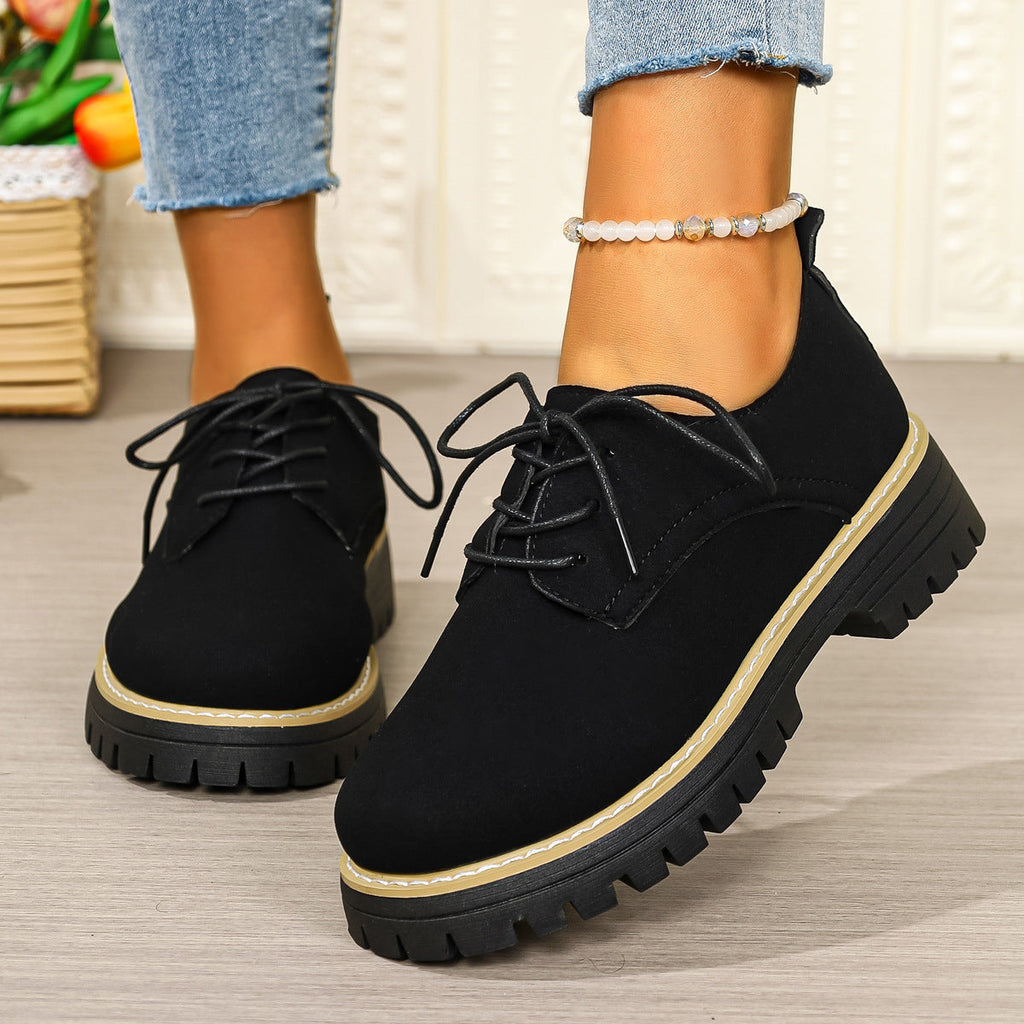 Plus-Size Women's Chunky Heel Lace-Up Business Casual Shoes | Round Toe PU Leather