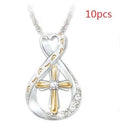 Mandotos Cross Footprint Diamond Pendant Two Tone Necklace