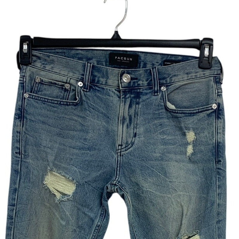 Pacsun Mens Size 30 X 32 Comfort Stretch Factory Distressed Denim Blue Jeans