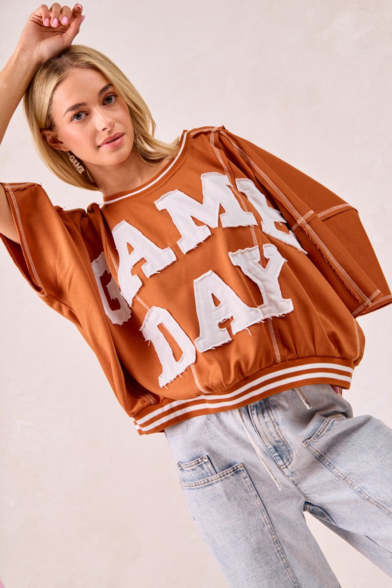 BiBi Gameday Patchwork Stitch Detail French Terry Top