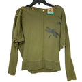 Upcycled Hand Printed Womens Small Dragonfly Snap Neck Long Sleeve Sweatshirt