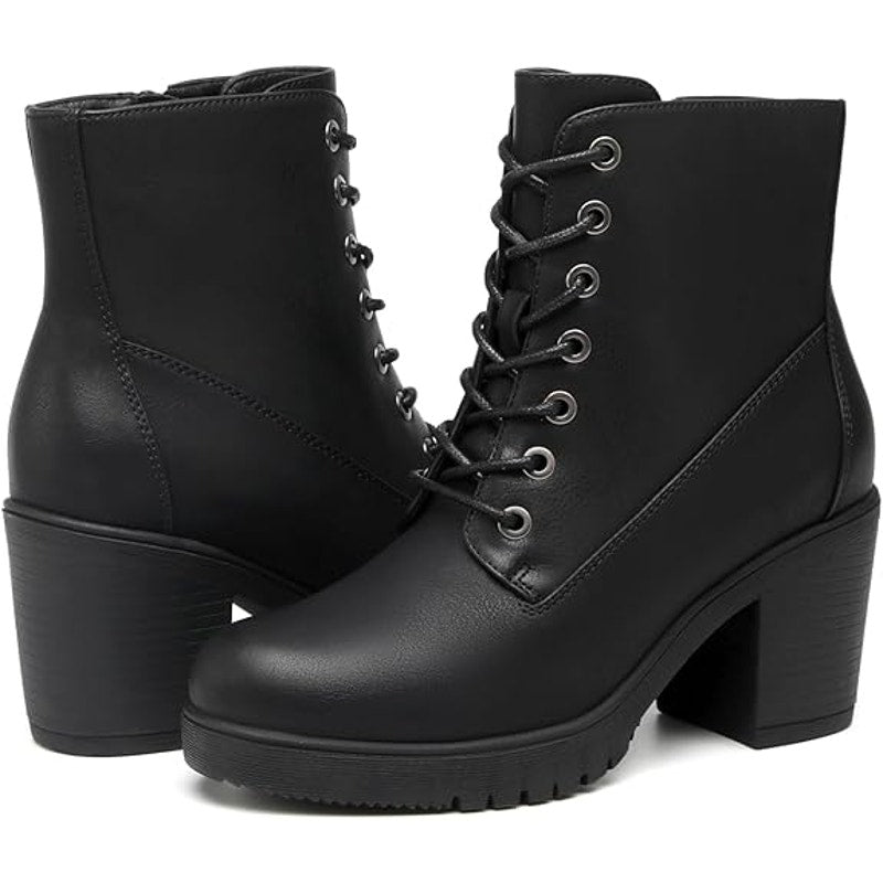 New Tyndall Womens 9 Black 4" Chunky Heel Ankle Boot Round Toe Size Zip Shoes
