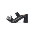 Women's Washed Cowhide Leather Ballet Mule Block Heel Sandals | Elastic Strap Open-Back Heels