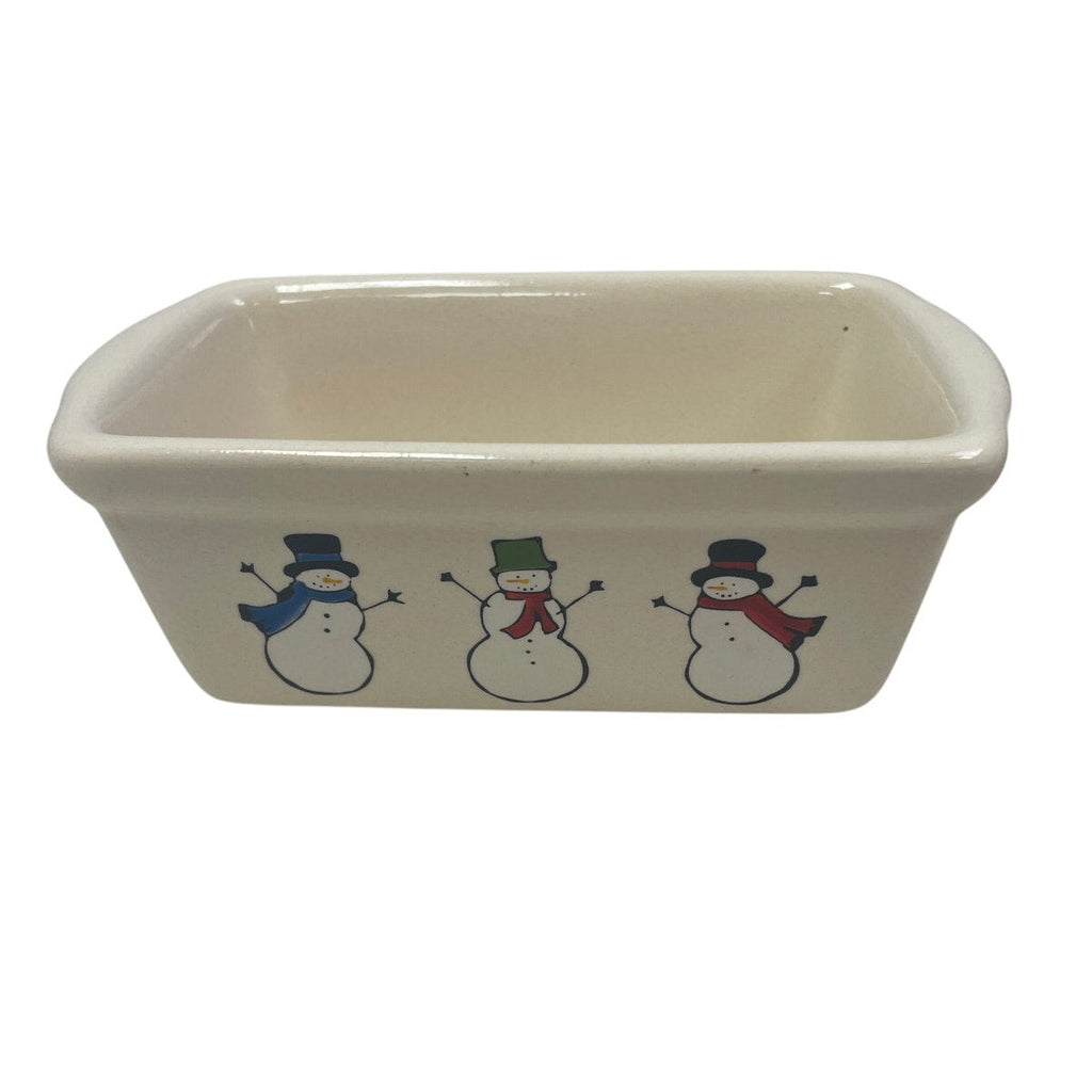 Set of Two Snowman Winter Penguin Microwave & Oven Safe Ceramic Mini Loaf Pans