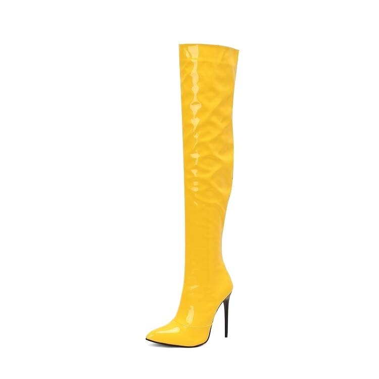 Women's Pointed-Toe Metal Stiletto Over-the-Knee Boots - Elegant Versatile Long Style