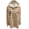 New Hand Printed Womens Small Blue Jay Bird Plaid Flannel Long Sleeve Hoodie