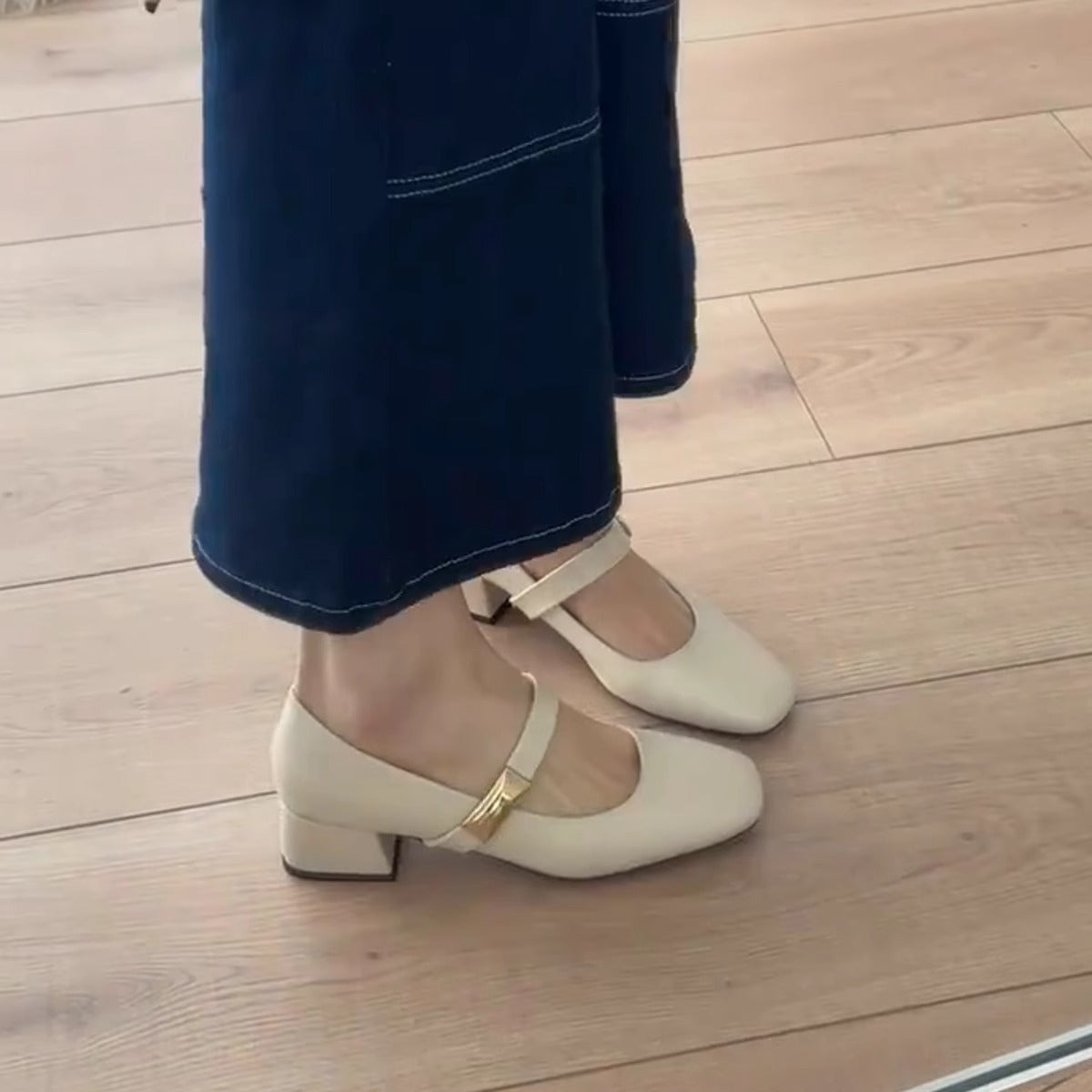Women's Square-Toe Mary Jane Chunky Heels | Single-Strap Faux Leather Pumps