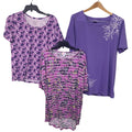 Lot of 3 Womens Large Purple Butterfly Floral Short Sleeve Summer Tee Shirts