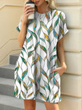 Printed Round Neck Short Sleeve Mini Dress