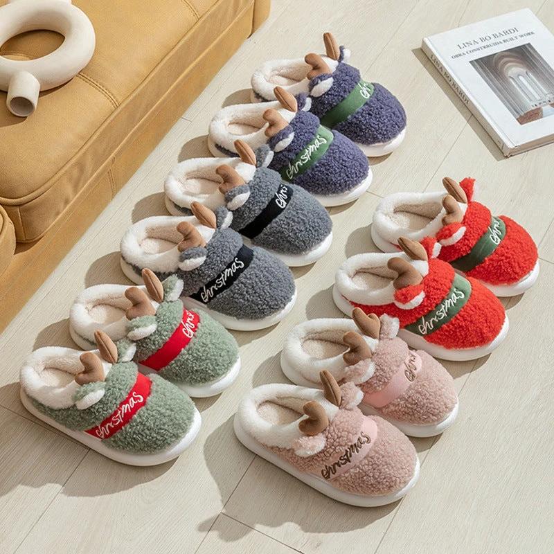 Mandotos Christmas Elk Slippers Cozy Winter Home Slippers